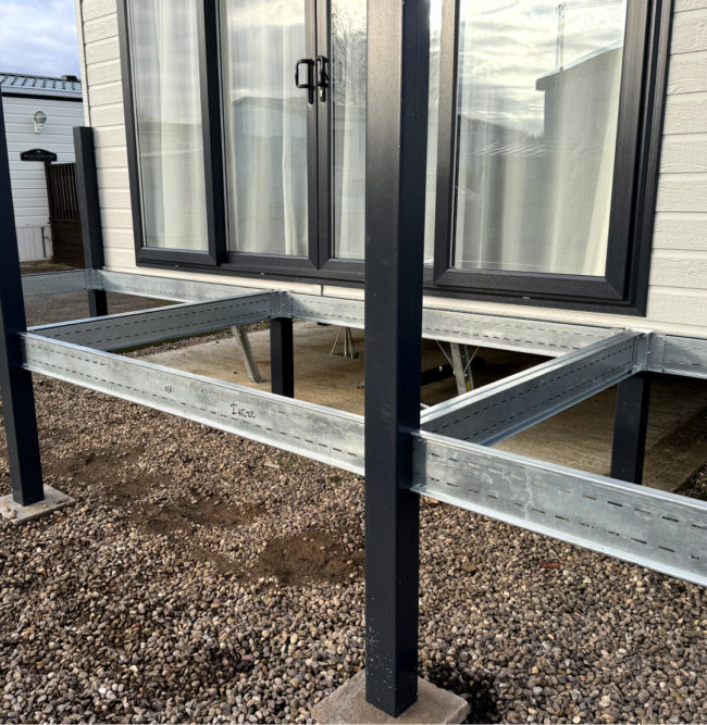 Timber steel subframe outside building